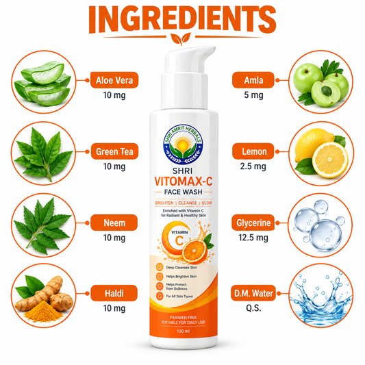 Shri Vitomax-C Face Wash 100 ml | Vitamin C Brightening & Skin Cleansing