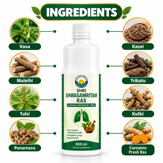 Shri Shwasamritam Ras 500 ml | Ayurvedic Respiratory Tonic | Shri Amrit Herbals