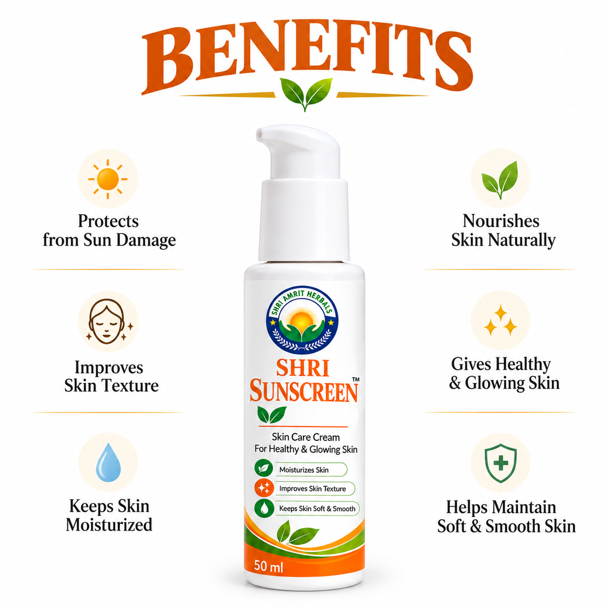 Shri Sunscreen Skin Care Cream for Healthy & Glowing Skin – 50 ml | Shri Amrit Herbals