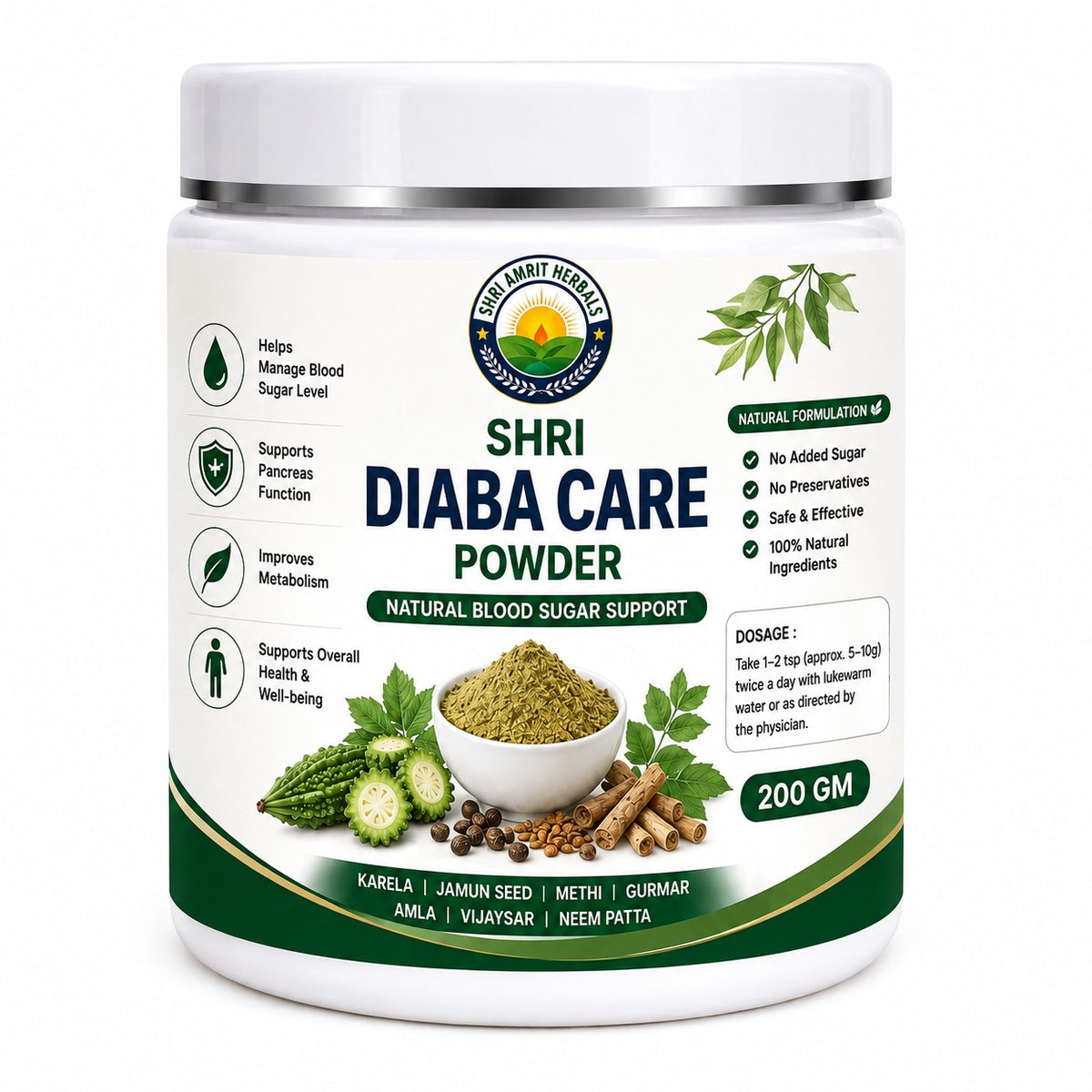 Shri Diaba Care Powder 200 gm | Blood Sugar Support & Metabolism