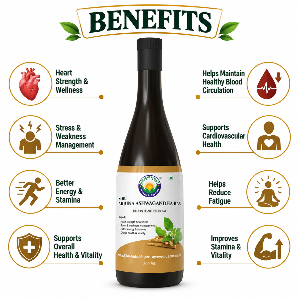 SHRI ARJUNA ASHWAGANDHA RAS 500 ML | Heart Wellness & Vitality Support