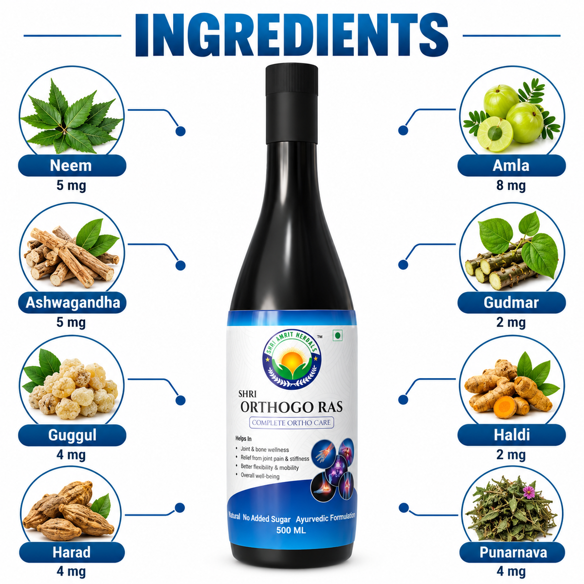 SHRI ORTHOGO RAS 500 ML | Joint, Bone & Muscle Wellness