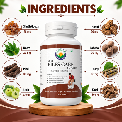 SHRI PILES CARE CAPSULES 60 Capsules | Digestive & Bowel Wellness